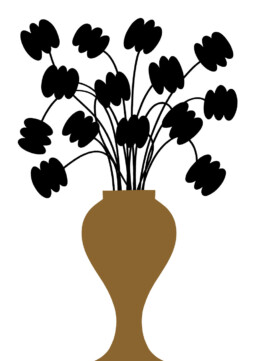 Black flowers in a golden vase No. 1 — illustration by Martiszu.